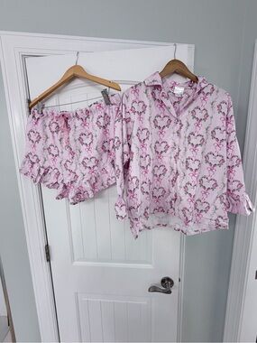 LoveShackFancy x Pottery Barn Teen Pink Floral Bow Pajama Set L